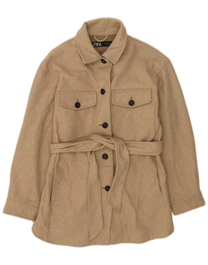 Soprabito da donna Zara UK 14 Poliestere screziato beige medio