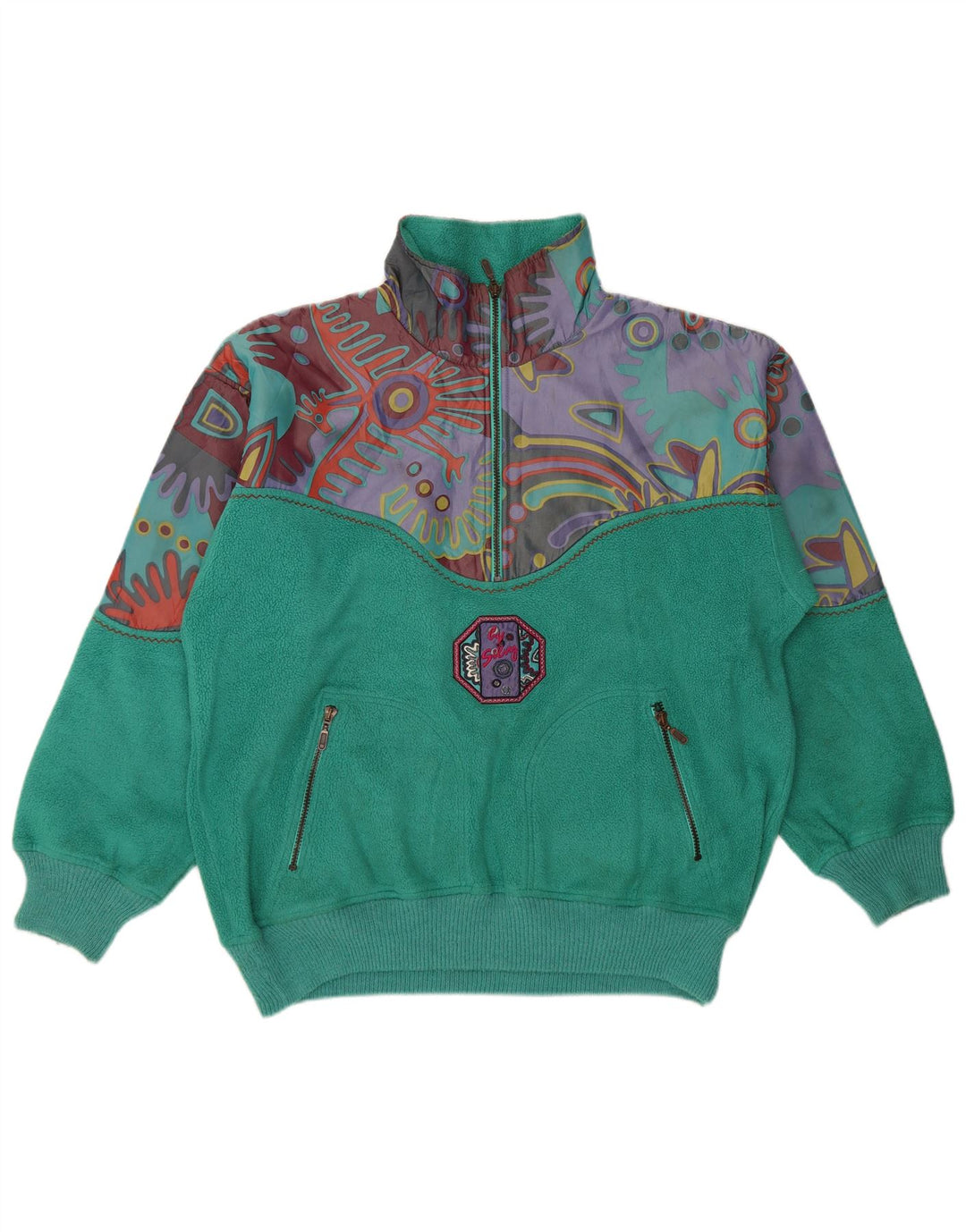 Maglione in pile da uomo Silvy con zip e collo XL verde geometrico in poliestere