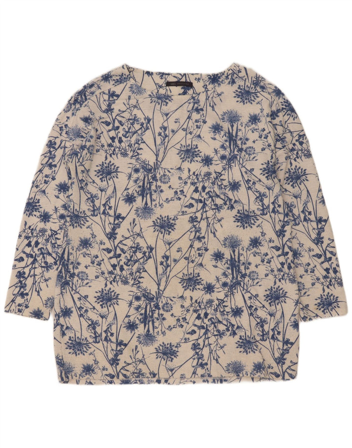 Top tunica a maniche lunghe da donna Marks & Spencer UK 16 grande floreale bianco sporco