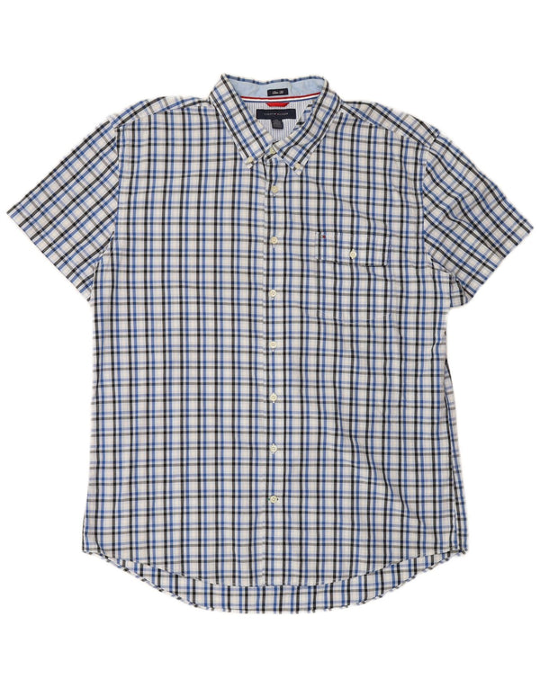 TOMMY HILFIGER Camicia slim fit da uomo a maniche corte 2XL cotone a quadri blu