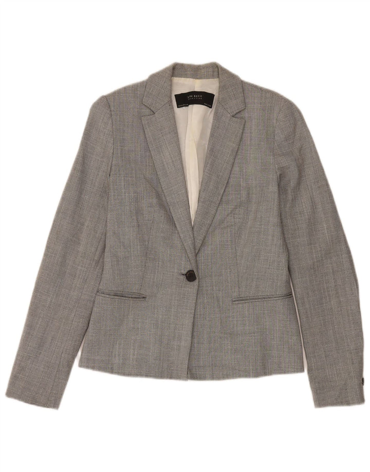 Giacca blazer a 1 bottone da donna Zara UK 6 XS poliestere Chevron grigio