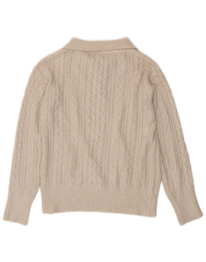 FAT FACE Maglione da donna con collo con zip UK 14 Nylon bianco sporco medio