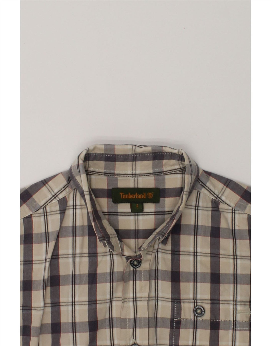 TIMBERLAND Boys Short Sleeve Shirt 3-4 Years Beige Check Cotton | Vintage Timberland | Thrift | Second-Hand Timberland | Used Clothing | Messina Hembry 