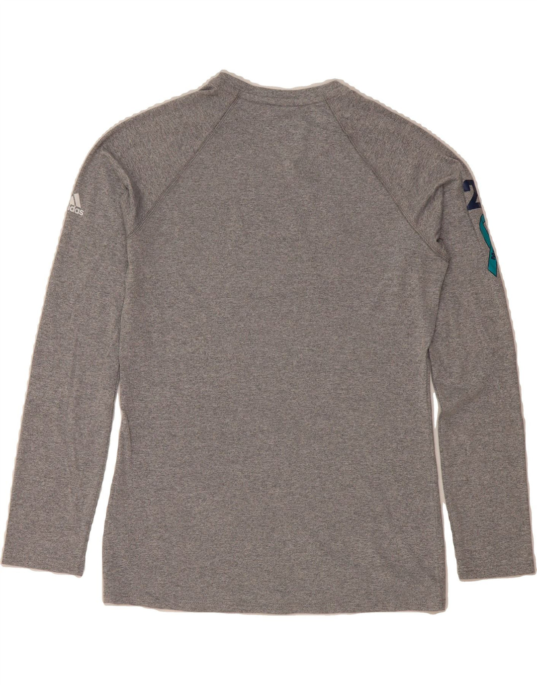 ADIDAS Womens Graphic Top Long Sleeve UK 10 Small Grey Polyester Vintage Adidas and Second-Hand Adidas from Messina Hembry 