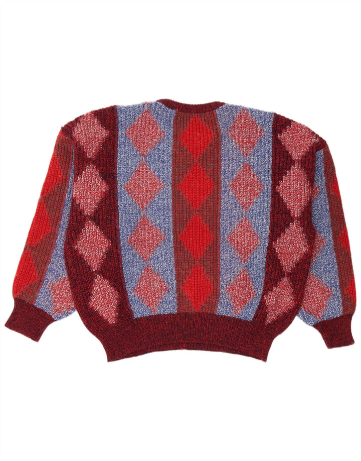 Maglione maglione girocollo vintage da uomo XL rosso a rombi/diamante