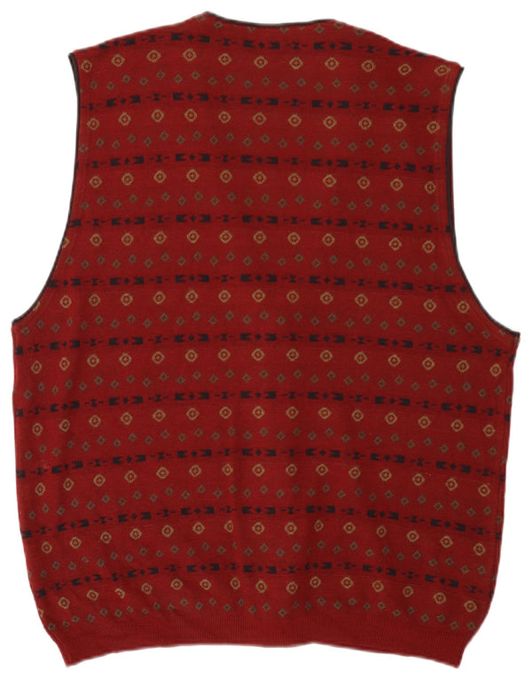 Maglione cardigan senza maniche da uomo Liabel XL lana geometrica bordeaux