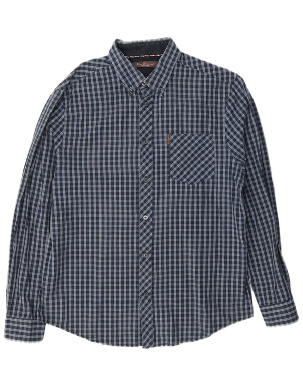 Camicia da uomo Ben Sherman grande in cotone a quadretti blu navy