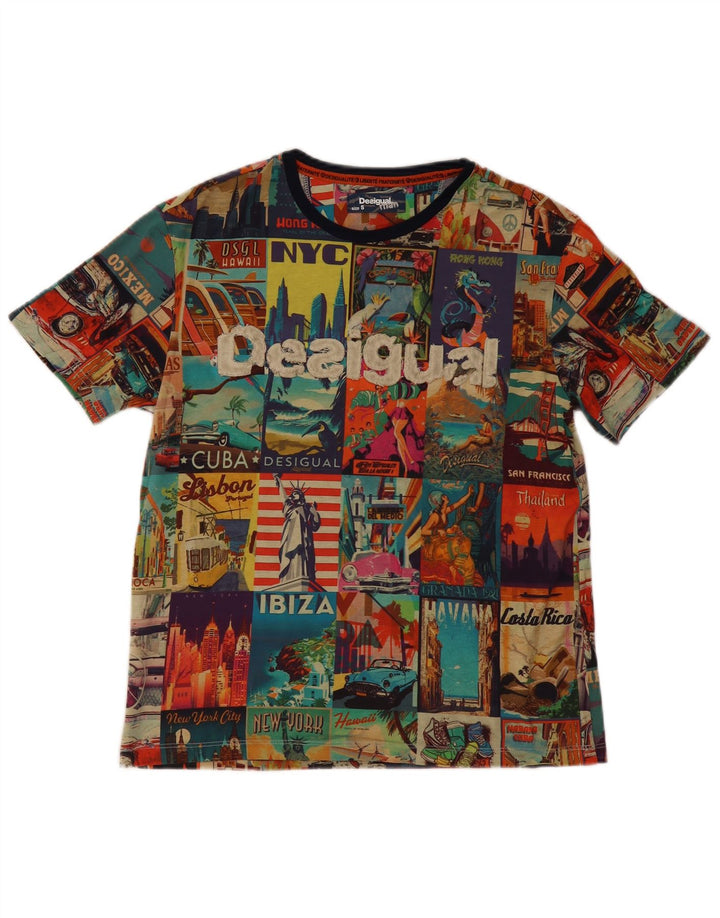 Desigual T-shirt grafica da uomo Top piccolo patchwork multicolore
