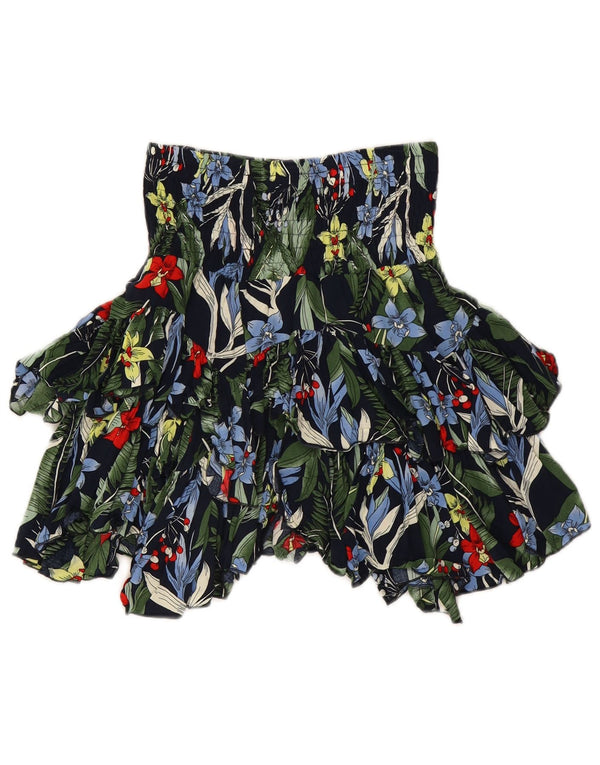 Gonna asimmetrica da donna vintage W26 piccola in rayon floreale blu navy