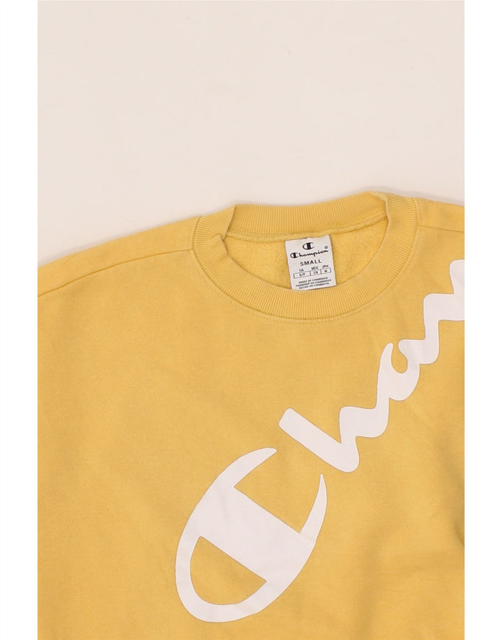 CHAMPION Womens Oversized Crop Sweatshirt Jumper UK 10 Small Yellow Vintage Champion and Second-Hand Champion from Messina Hembry 