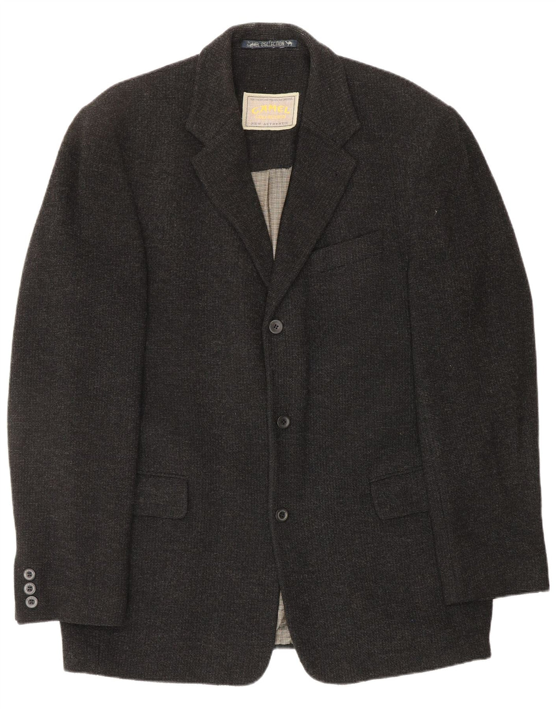 CAMEL ACTIVE Giacca blazer da uomo a 3 bottoni lavorata a maglia UK 40 Large in lana grigia