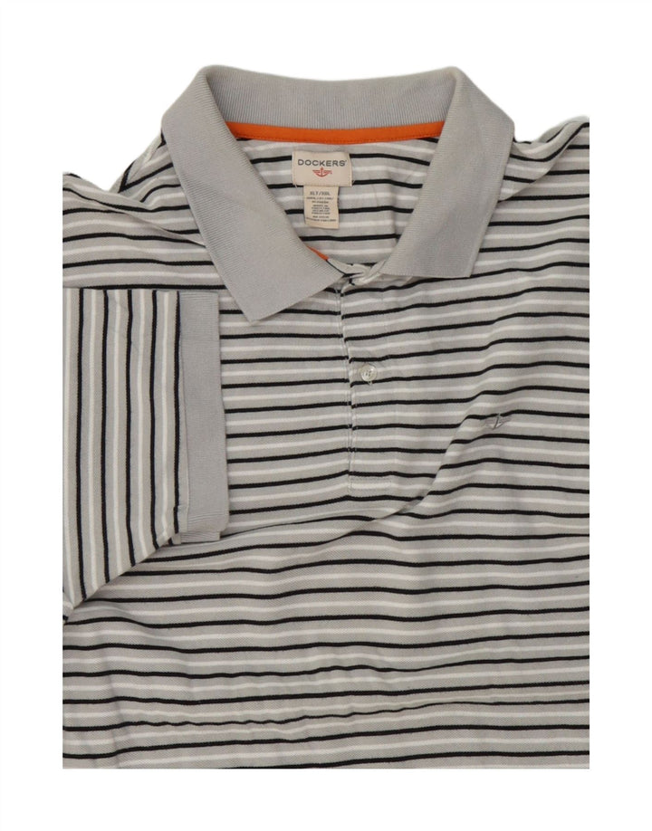 DOCKERS Mens Polo Shirt XL Grey Striped Cotton Vintage Dockers and Second-Hand Dockers from Messina Hembry 