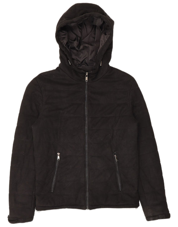 Zara Mens Hooded Padded Jacket UK 38 Medium Black Polyester