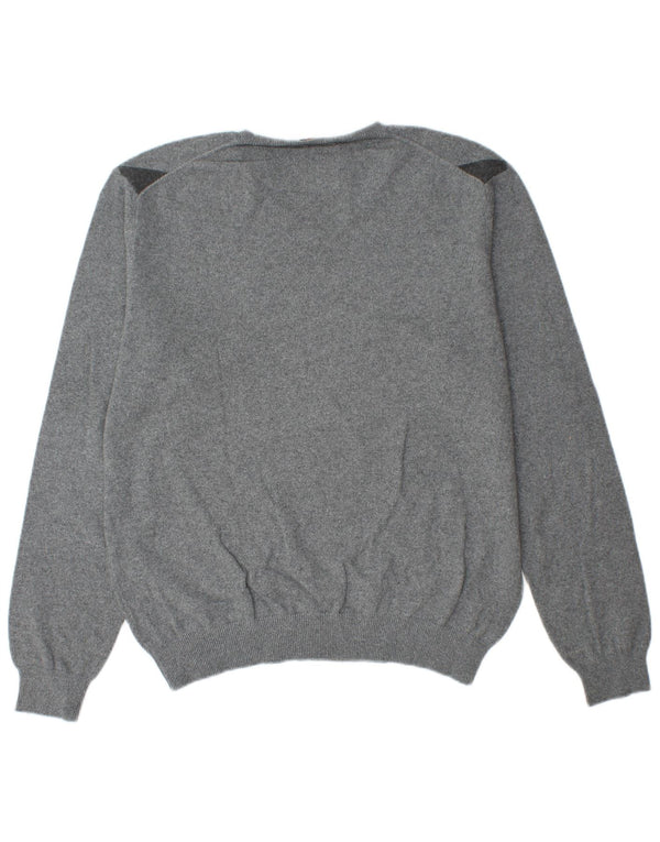 Sun68 Mens V-Neck Jumper Sweater Large Grey Argyle/Diamond Cotton
