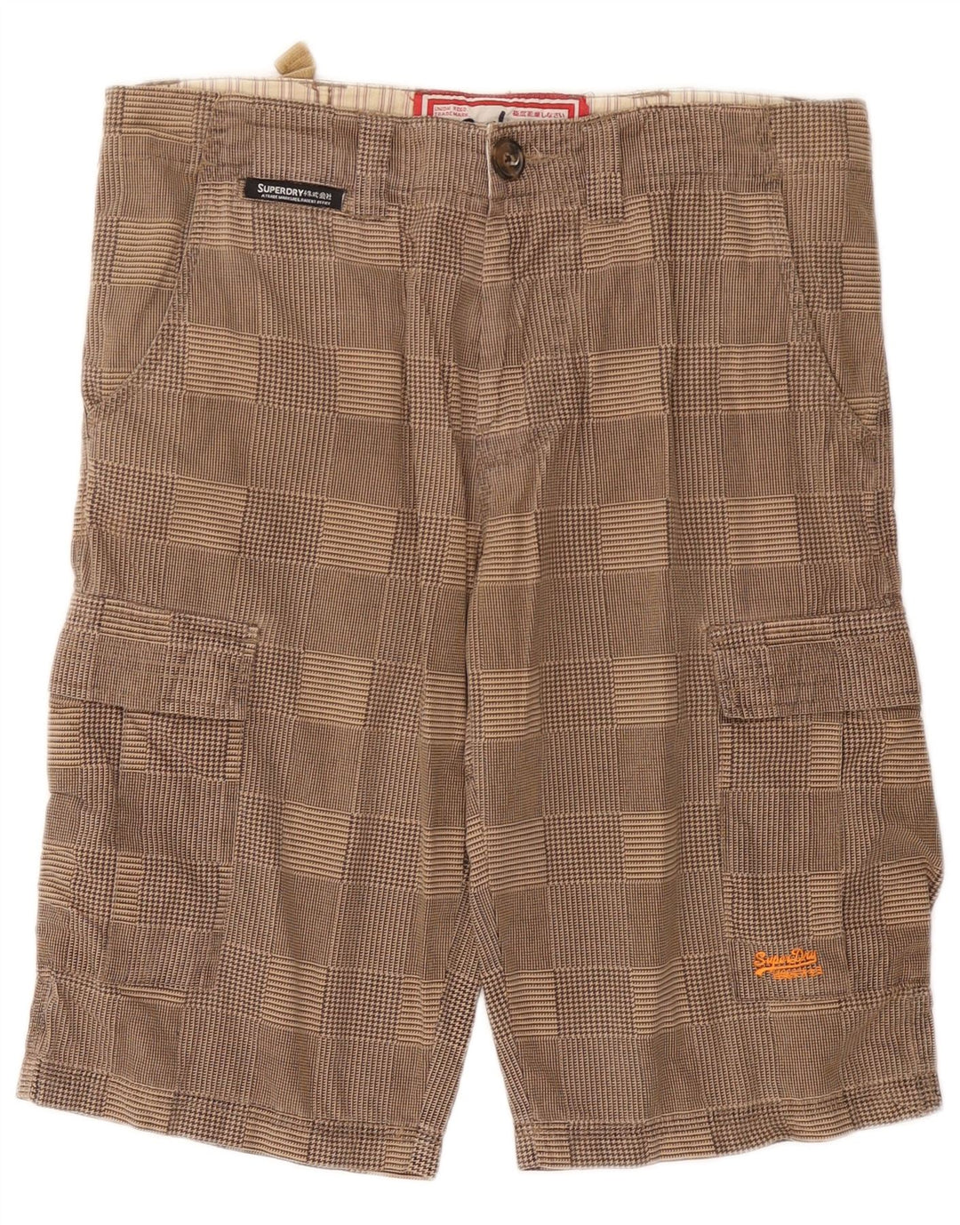 Pantaloncini cargo da uomo SUPERDRY piccoli W29 in cotone a quadri beige