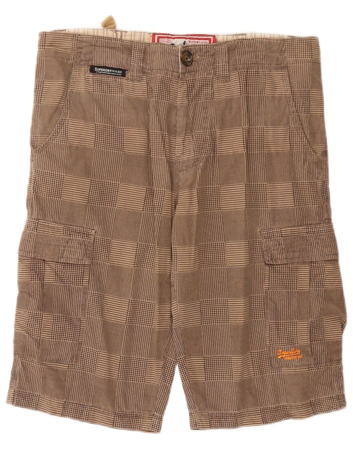 Pantaloncini cargo da uomo SUPERDRY piccoli W29 in cotone a quadri beige