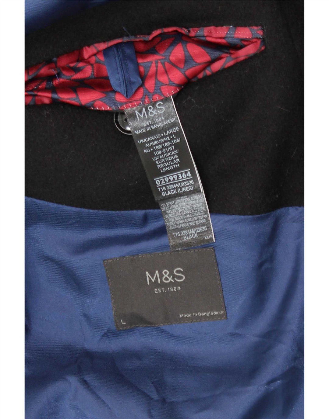 Cappotto da uomo Marks & Spencer vestibilità regolare UK 40 grande nero classico