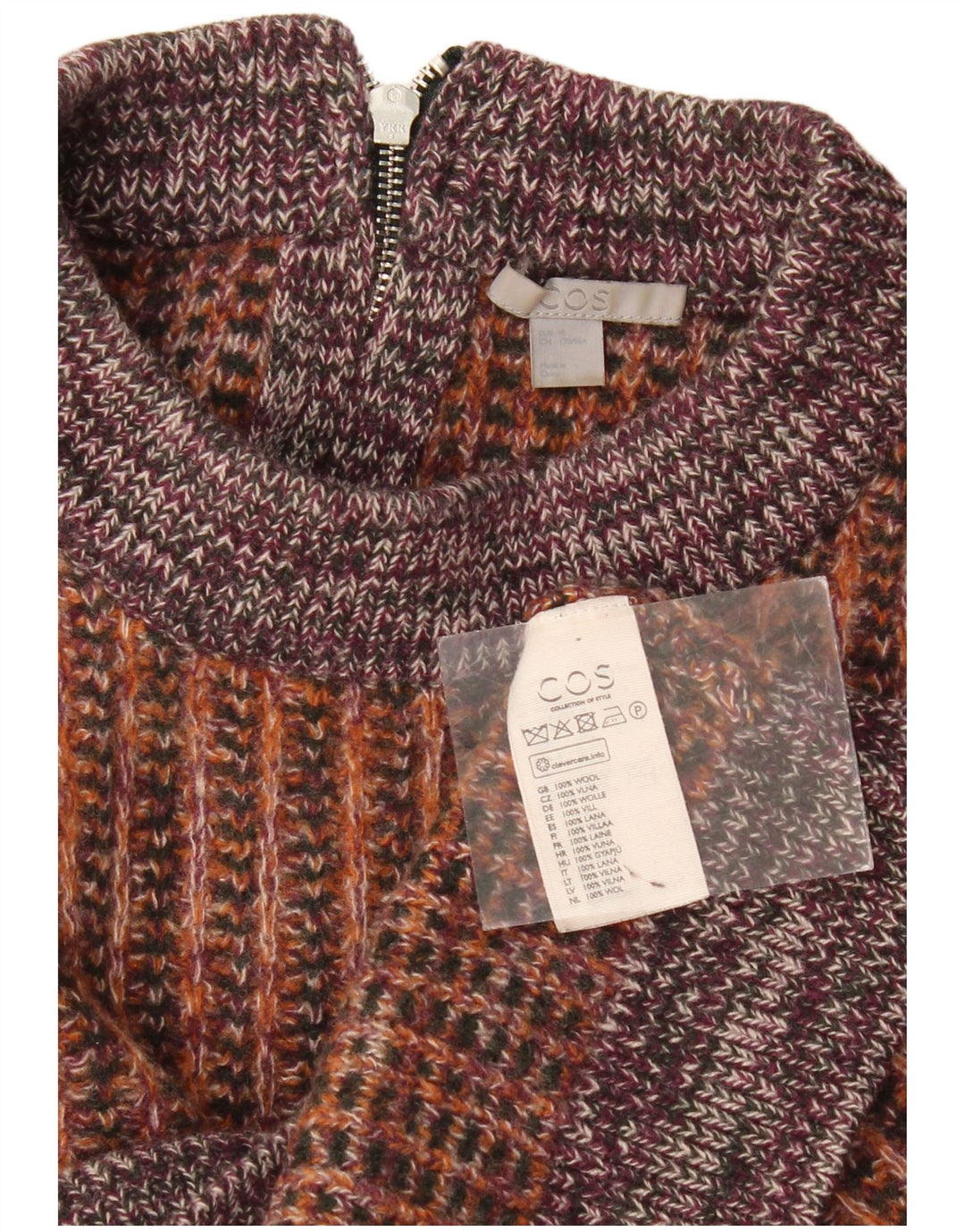 Maglione da donna corto con collo alto Cos, UK 14, a righe marrone medio