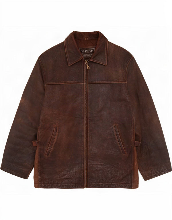 Oakwood Mens Leather Jacket UK 38 Medium Brown