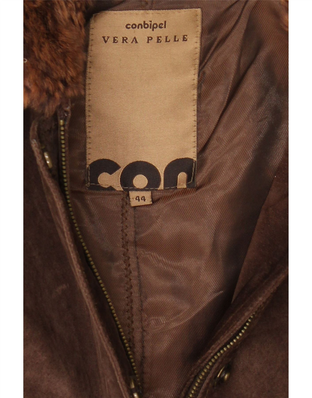 Giacca a vento da donna in pelle scamosciata con cappuccio Conbipel UK 14 in pelle marrone medio