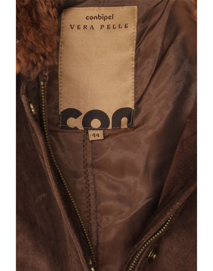 Giacca a vento da donna in pelle scamosciata con cappuccio Conbipel UK 14 in pelle marrone medio