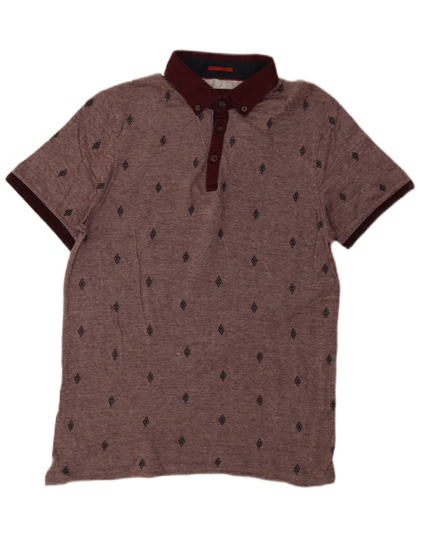 Polo da uomo Ted Baker taglia 3 cotone maculato medio bordeaux