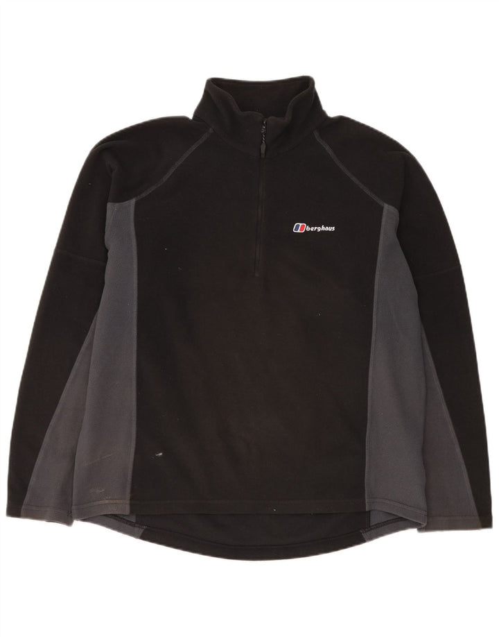 BERGHAUS Maglione in pile da uomo con zip e collo, grande, in poliestere color block nero