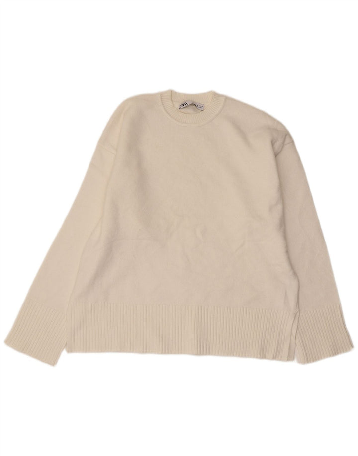 Maglione Girocollo Da Donna ZARA UK 14 Viscosa Bianca Media