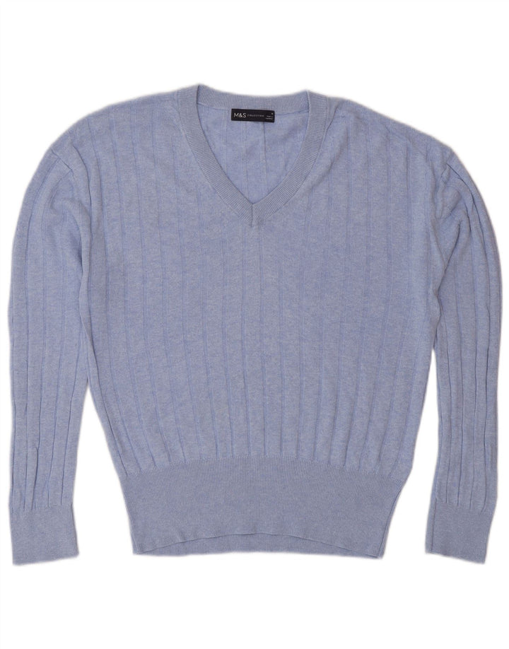 Maglione da donna Marks & Spencer con scollo a V UK 14 Viscosa blu medio