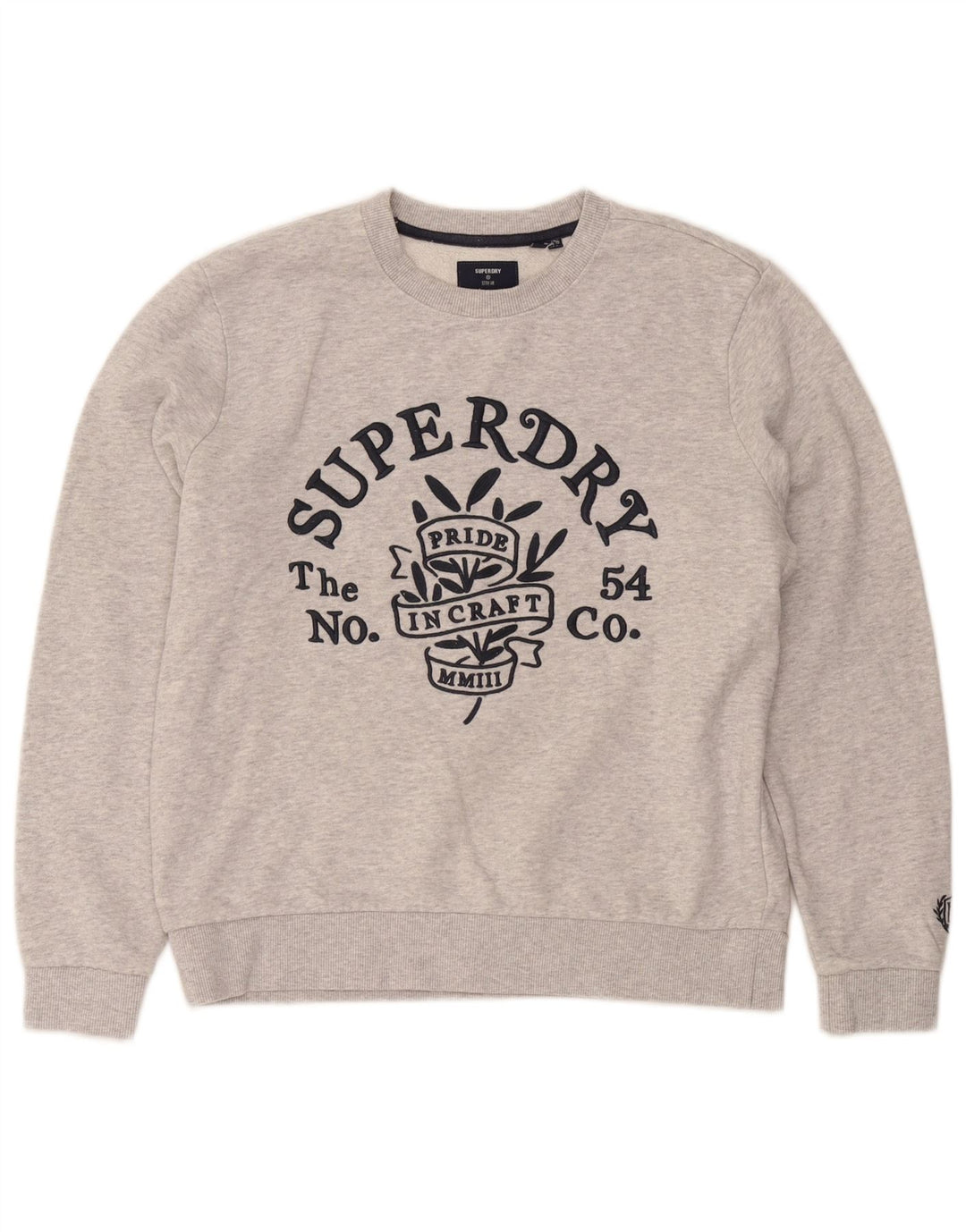 Felpa oversize con grafica da donna Superdry, maglione UK 10 Small, cotone grigio