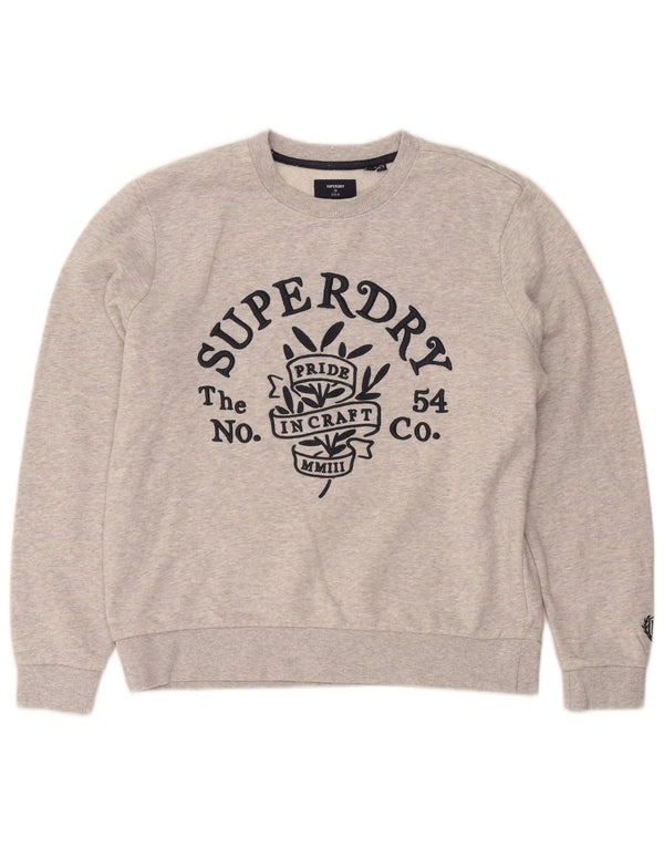 Felpa oversize con grafica da donna Superdry, maglione UK 10 Small, cotone grigio