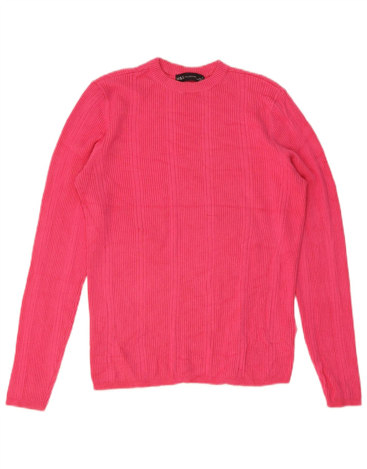 Maglione maglione girocollo da donna Marks & Spencer UK 12 Viscosa rosa medio