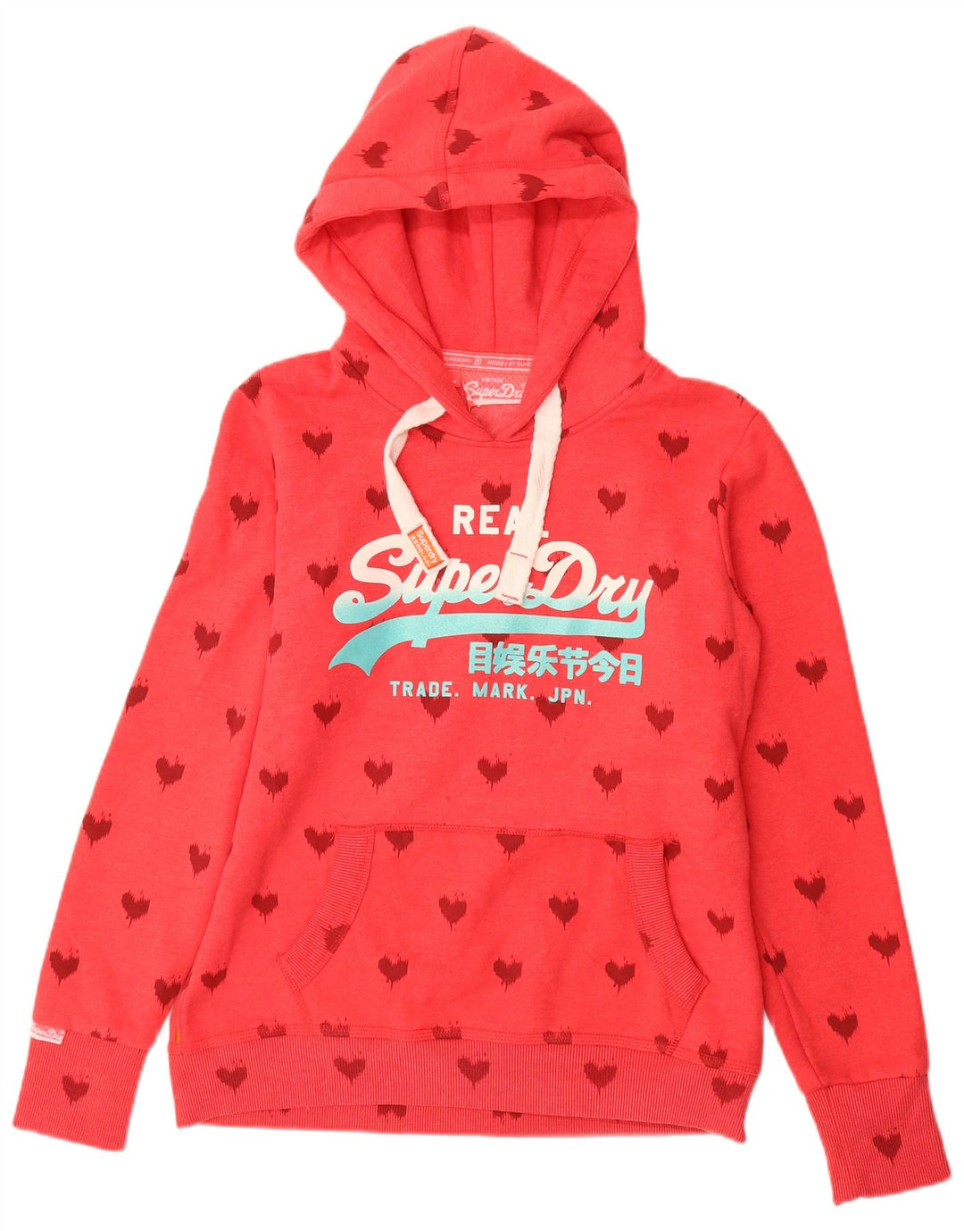 Felpa con cappuccio grafica da donna SUPERDRY UK 16 Grande cuore di cotone rosso