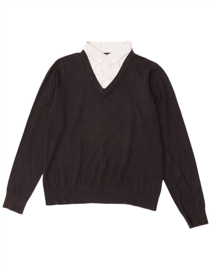 Maglione da uomo Marks & Spencer con scollo a V autografo, cotone nero medio