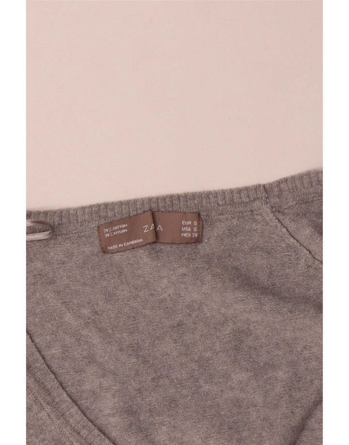 Maglione cardigan da donna Zara UK 10 piccolo cotone grigio