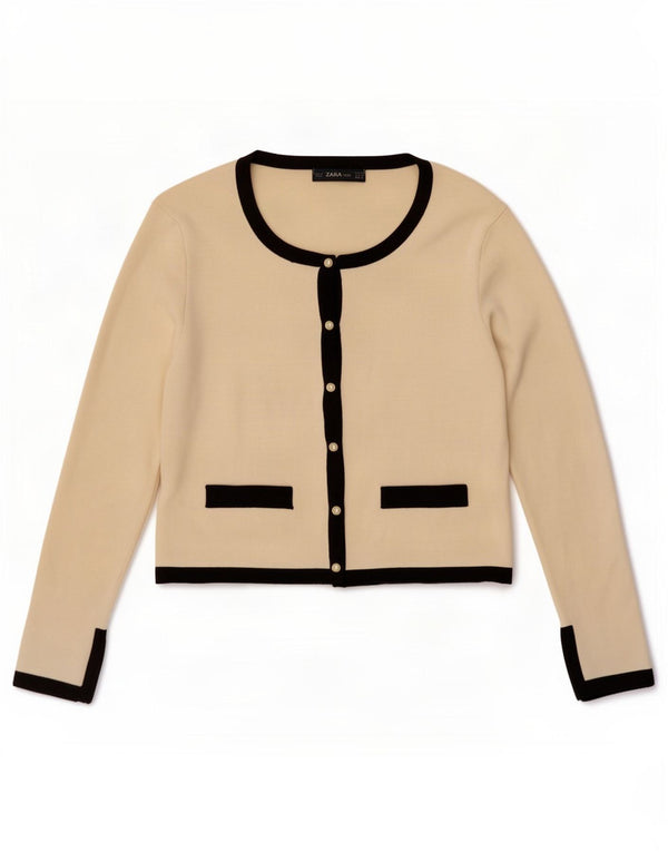 Maglione cardigan corto da donna Zara UK 12 Colorblock bianco medio