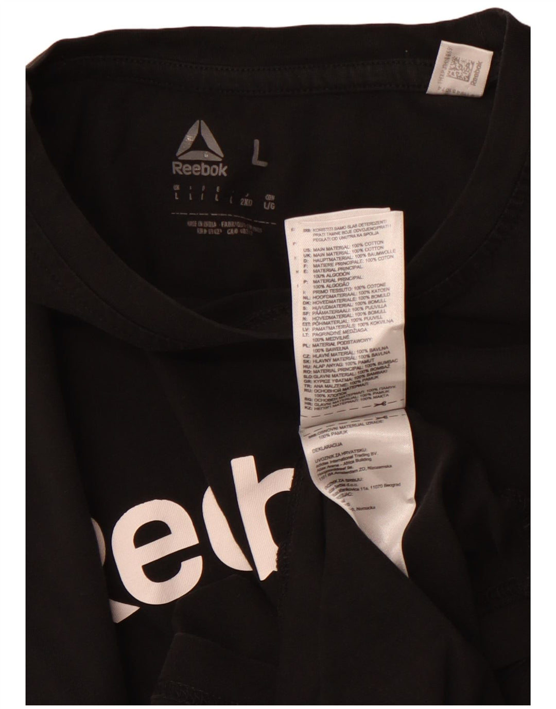 REEBOK T-shirt grafica da donna Top UK 14 grande cotone nero