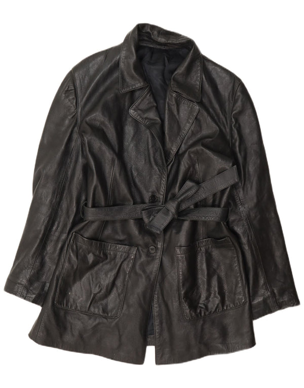 Giacca in pelle vintage da donna UK 12 media nera