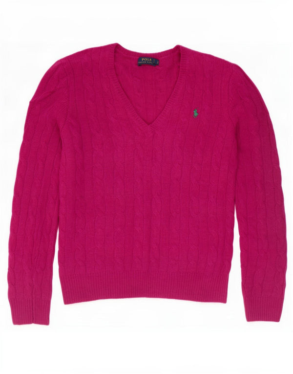 Polo Ralph Lauren Maglione da donna con scollo a V UK 10 Small Lana merino rosa