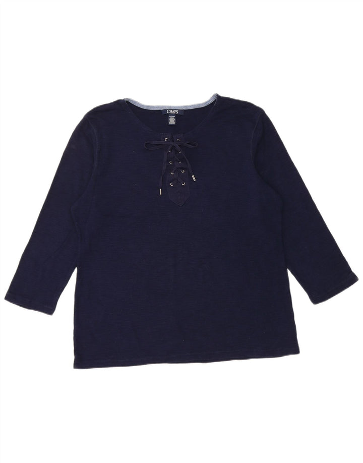 Top da donna CHAPS manica 3/4 UK 18 XL cotone blu navy