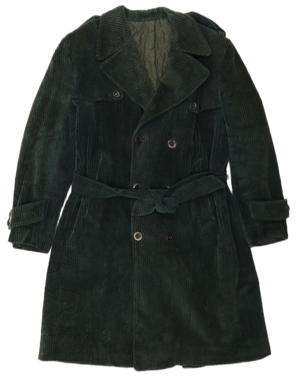Cappotto doppiopetto in velluto a coste militare da donna VINTAGE UK 14 verde medio