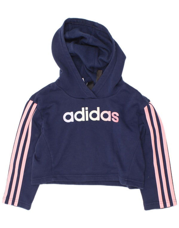 Felpa con cappuccio grafica Adidas per ragazze, 5-6 anni, in cotone blu navy