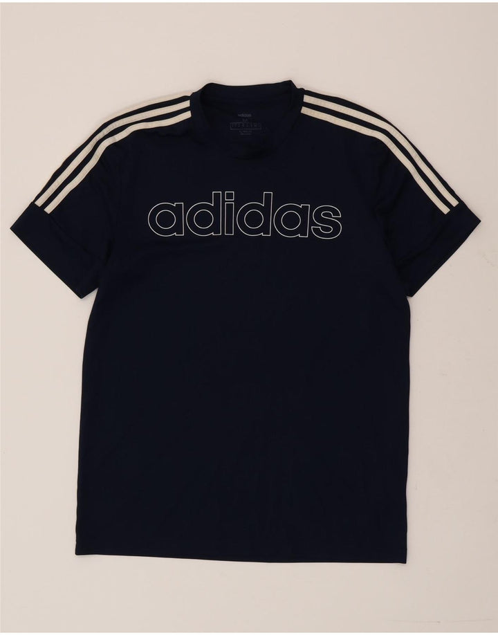 T-shirt grafica da uomo Adidas Top medio in poliestere blu navy