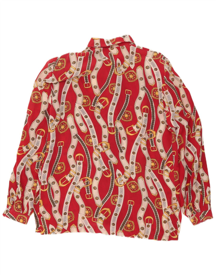 Camicetta camicia vintage da donna con motivo astratto UK 16 grande rossa