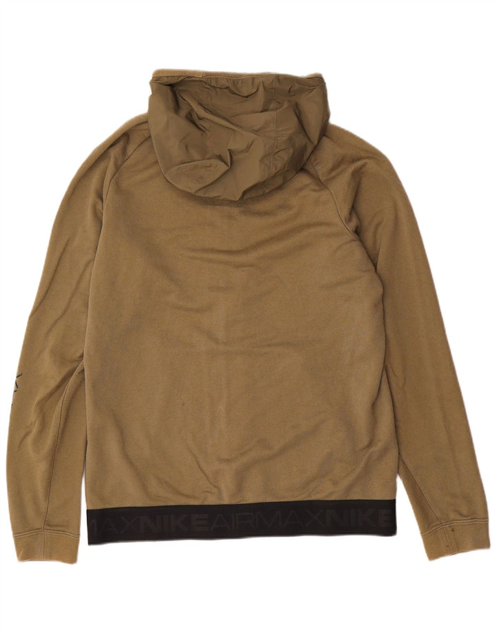 Felpa con cappuccio e zip grafica Nike da uomo in cotone kaki medio