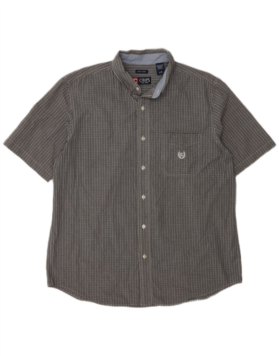 Chaps - Camicia a maniche corte da uomo Easy Care, in cotone a quadri grigi grandi