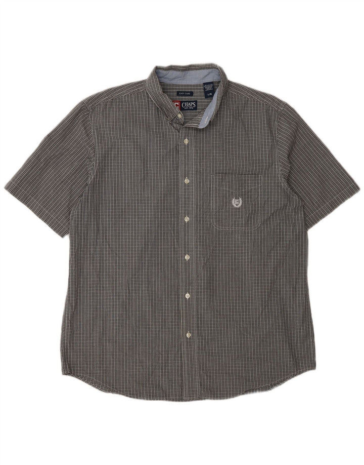 Chaps - Camicia a maniche corte da uomo Easy Care, in cotone a quadri grigi grandi