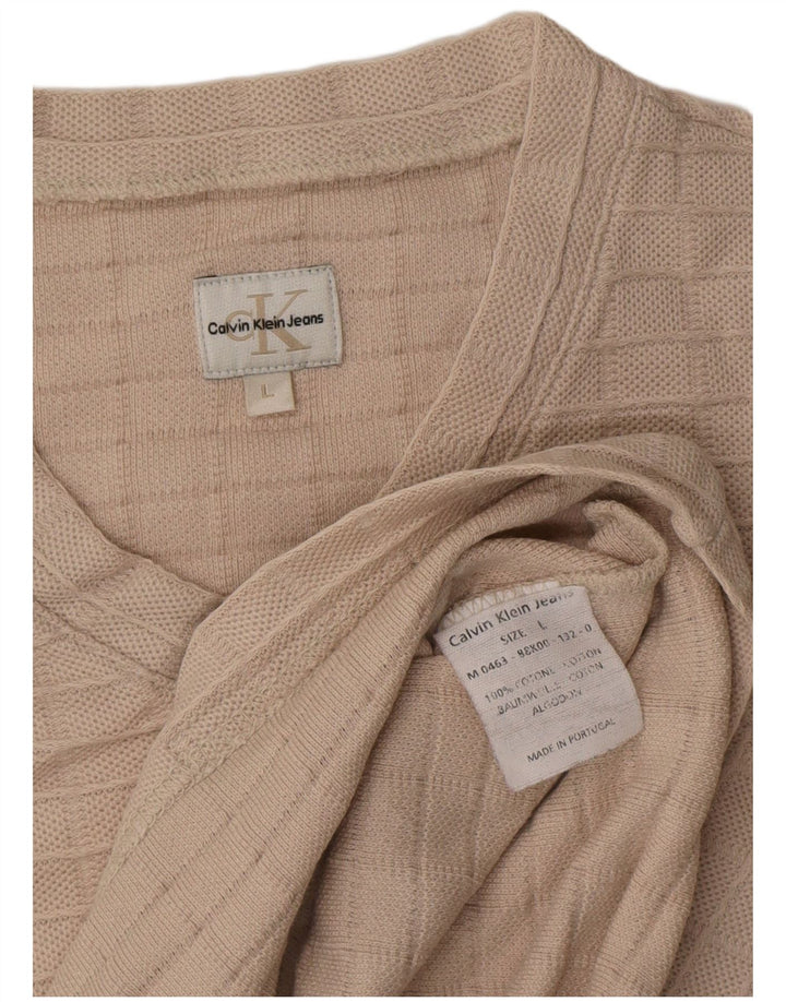 Calvin Klein Jeans Maglione da uomo con scollo a V grande cotone a quadri beige