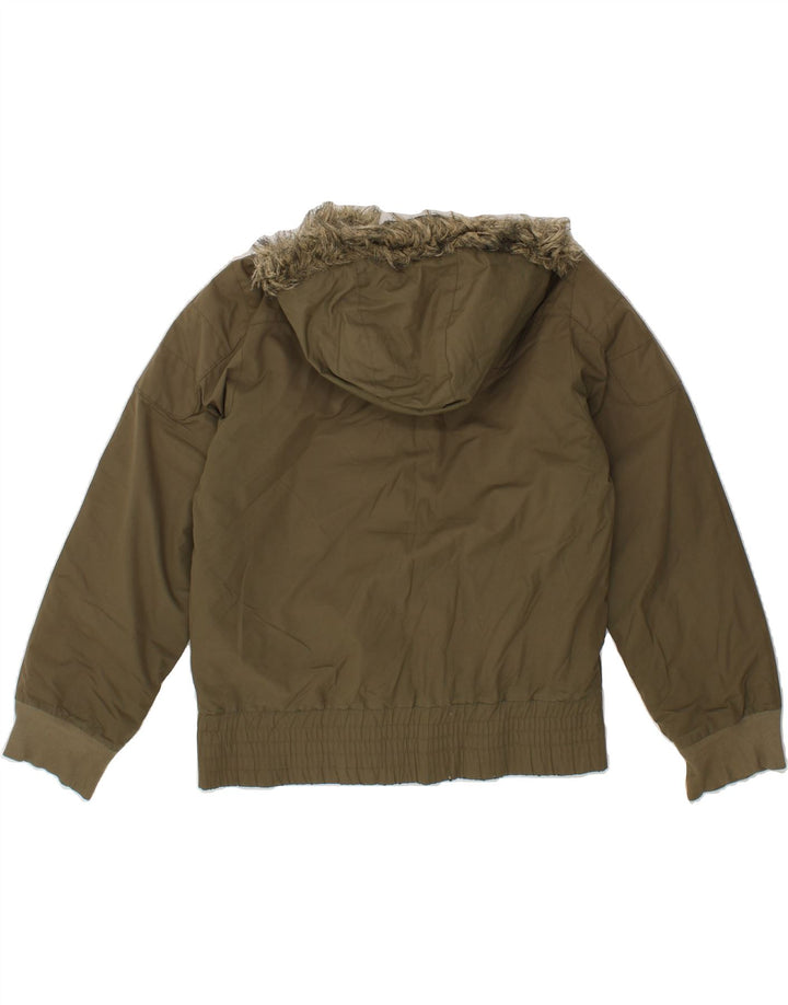 ADIDAS Girls Hooded Windbreaker Jacket 13-14 Years Khaki Polyester Vintage Adidas and Second-Hand Adidas from Messina Hembry 