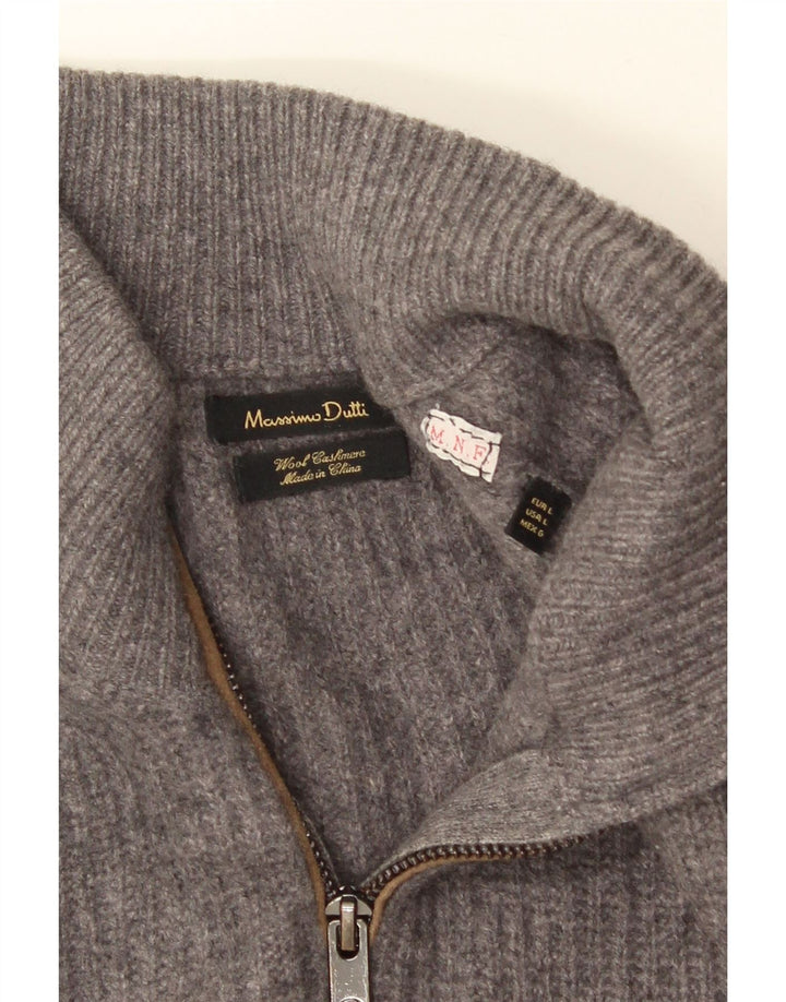 MASSIMO DUTTI Maglione cardigan da uomo grande in lana grigia